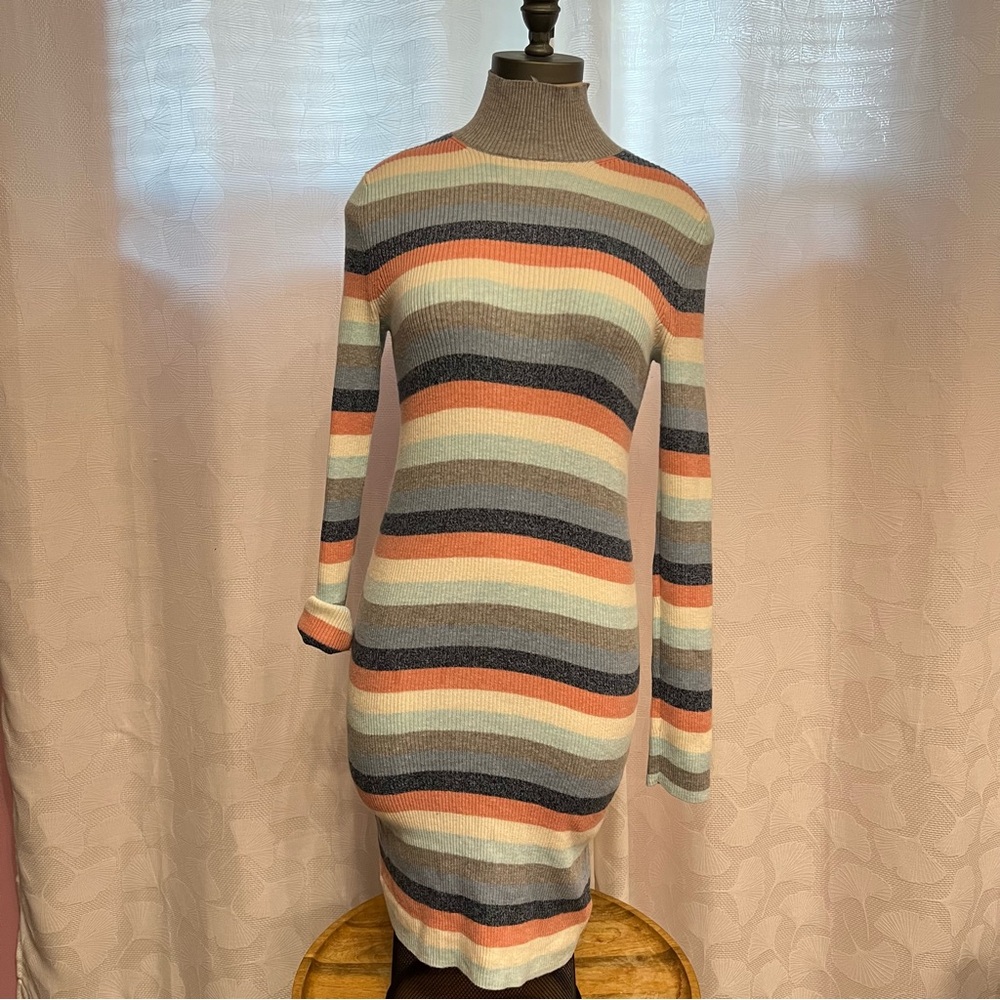 American Eagle Striped Multicolor Turtleneck Sweater Dress